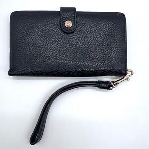 Coach Pebbled Leather Zip Wallet Wristlet – Black